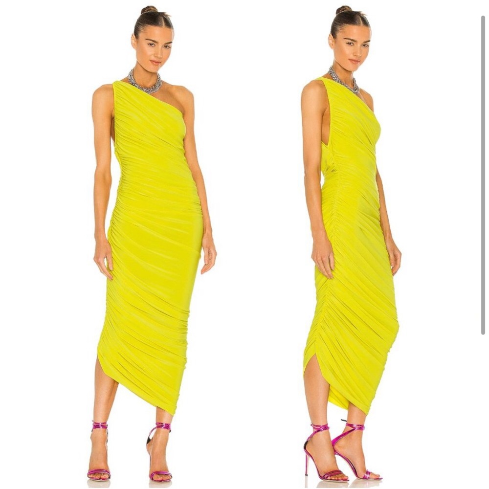 Norma Kamali REVOLVE Diana Gown Spring Green Neon Yellow Midi Dress Small S